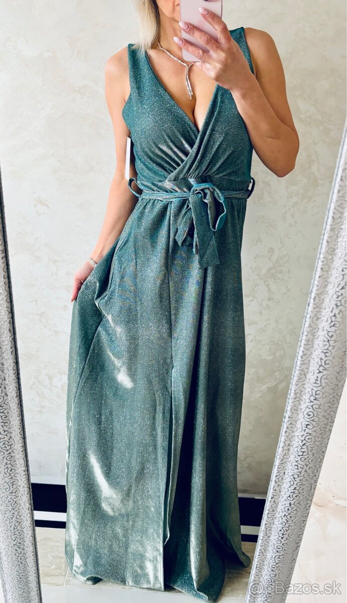 Spoločenské šaty metalic mint green - 10