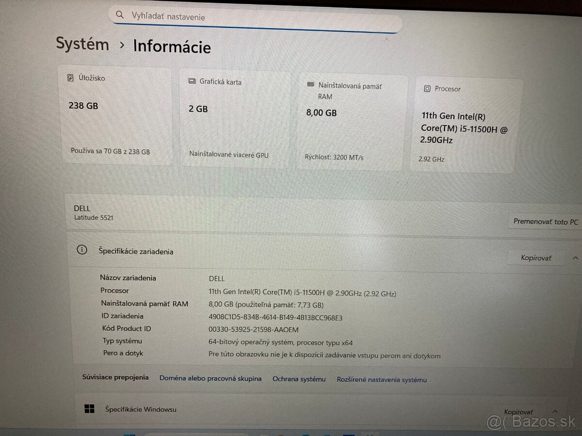 Notebook DELL LATITUDE 5521 i5-11500H MX450 2GB - 10