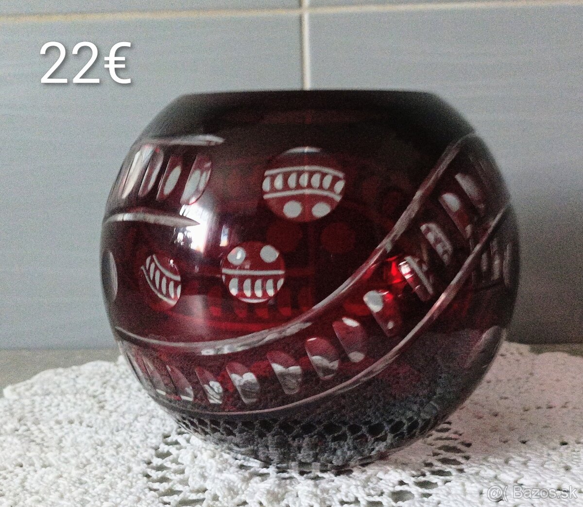 Krištáľ - rubínová karafa , poháre, vázy - 10