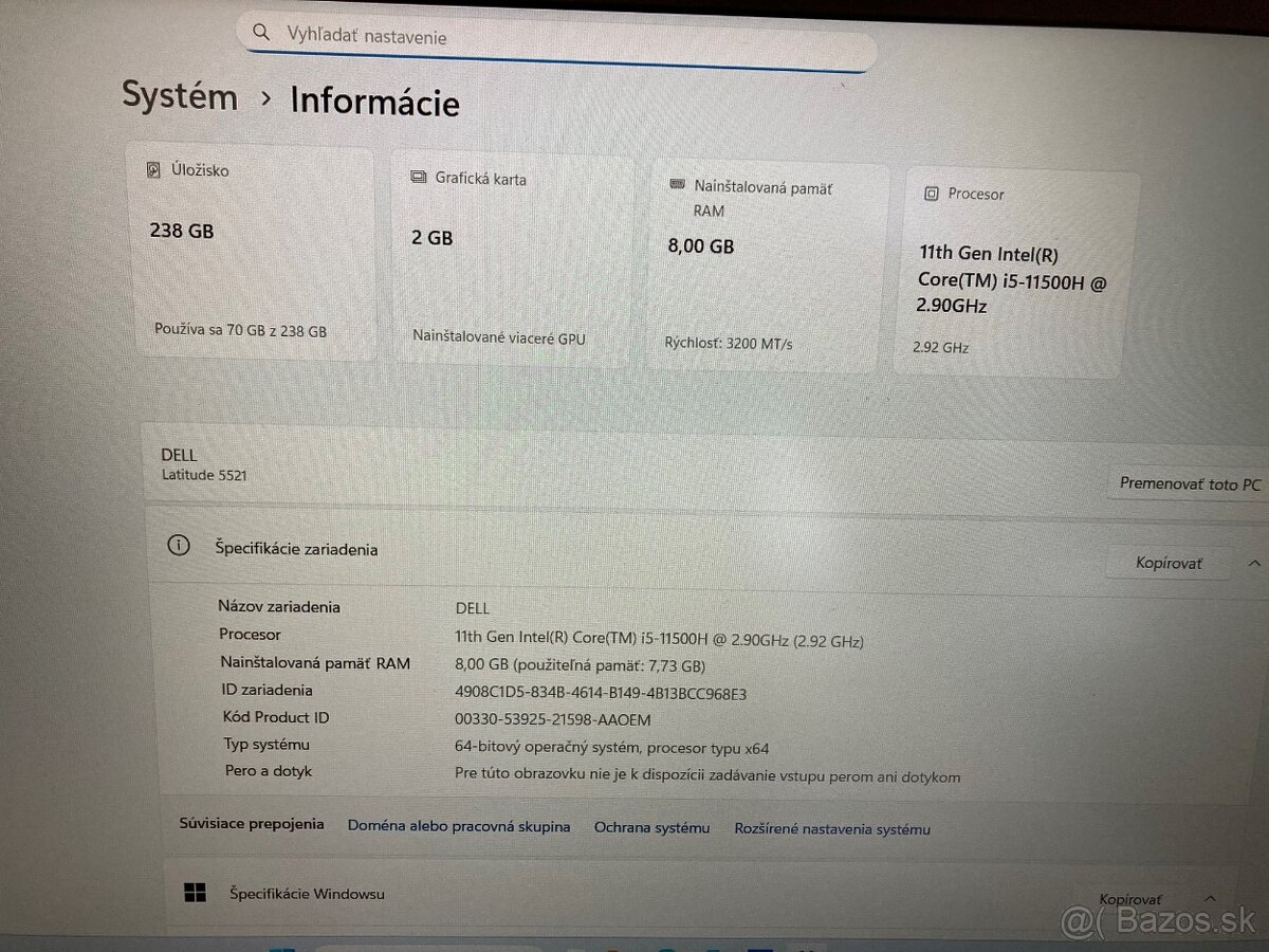 Notebook DELL LATITUDE 5521 i5-11500H MX450 2GB - 10