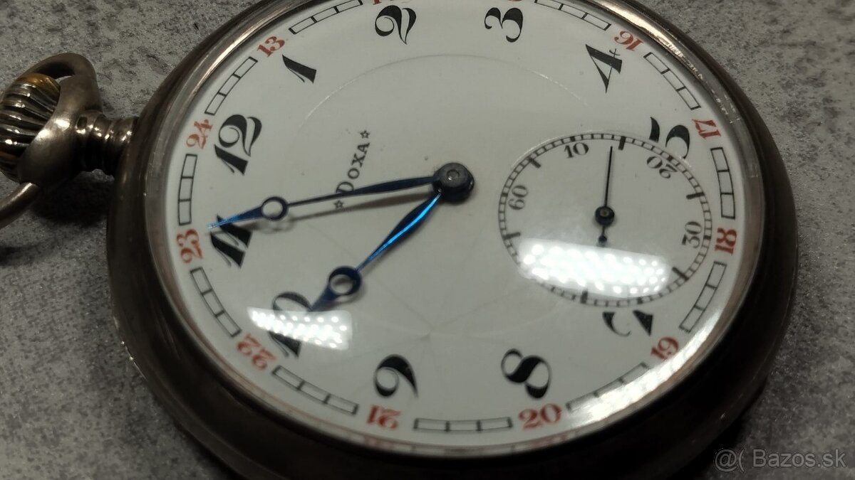 Starožitné pánské švýcarské kapesní STŘÍBRNÉ hodinky DOXA - 10