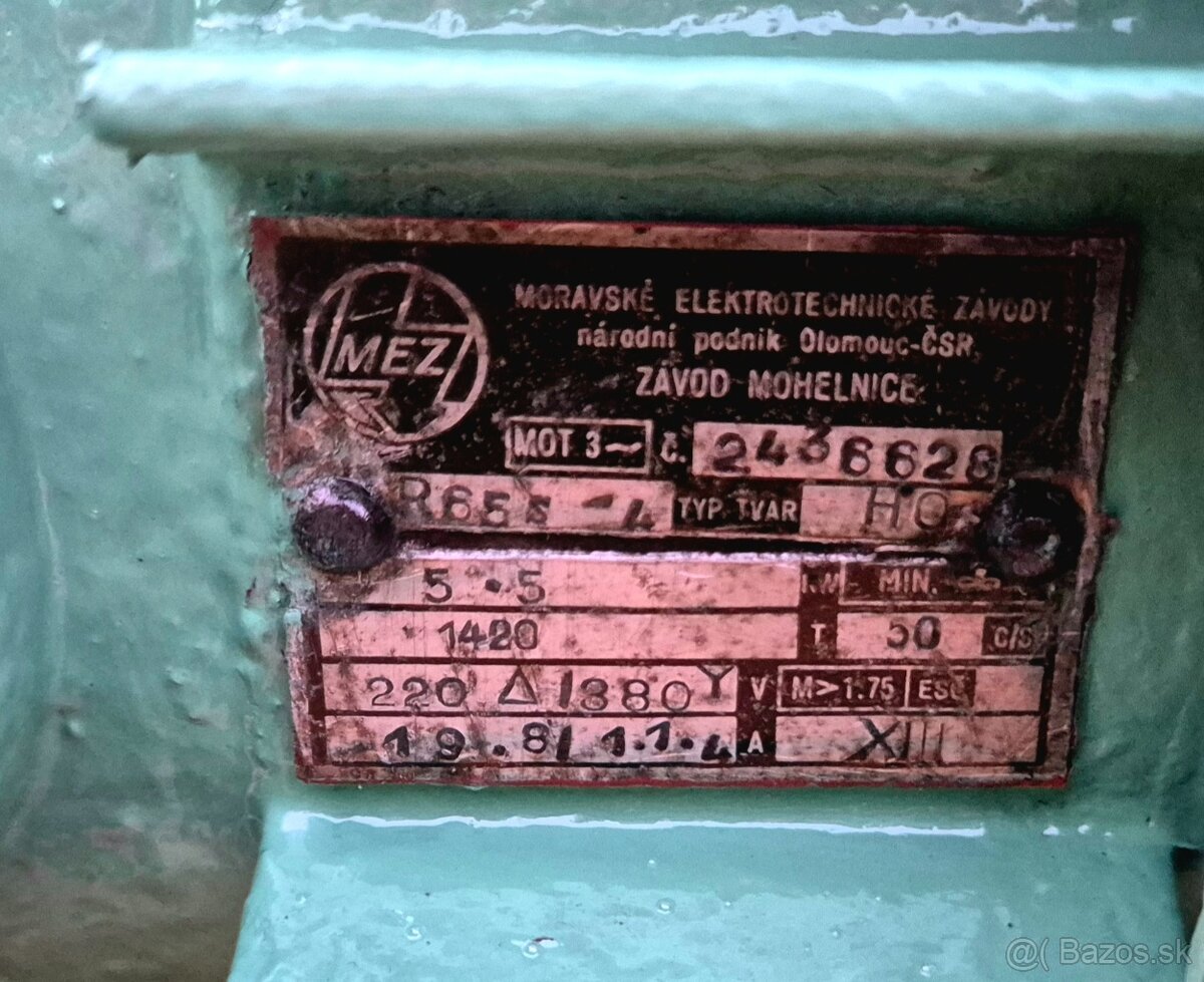 Predám 3 fázovy elektromotor MEZ Mohelnice 5,5kW - 10