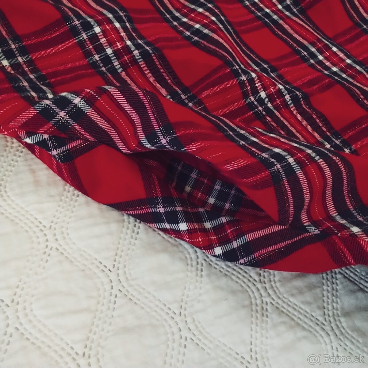 H&M kárované červené trblietavé šaty s mašľou a vreckami,140 - 10