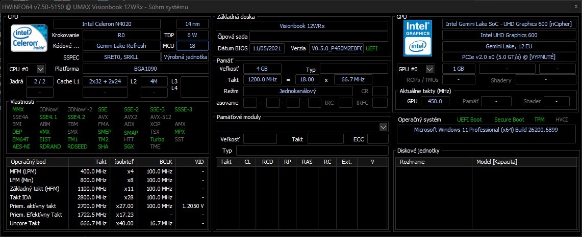 Umax Visionbook 12WRX /Celeron N4020/4GB RAM/FHD IPS/128GB - 10