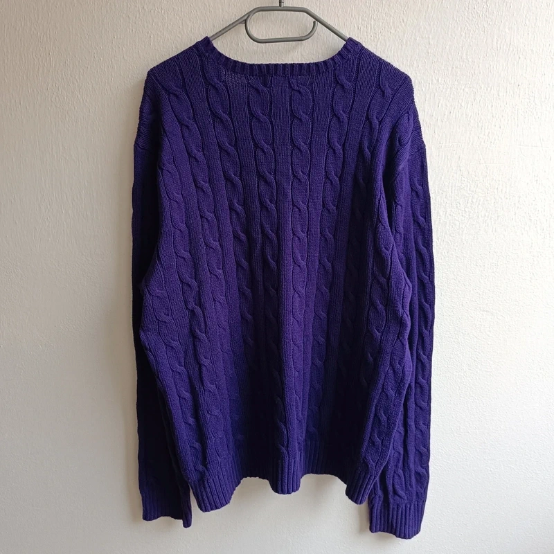POLO Ralph Lauren fialový pletený sveter cable knit L - 10