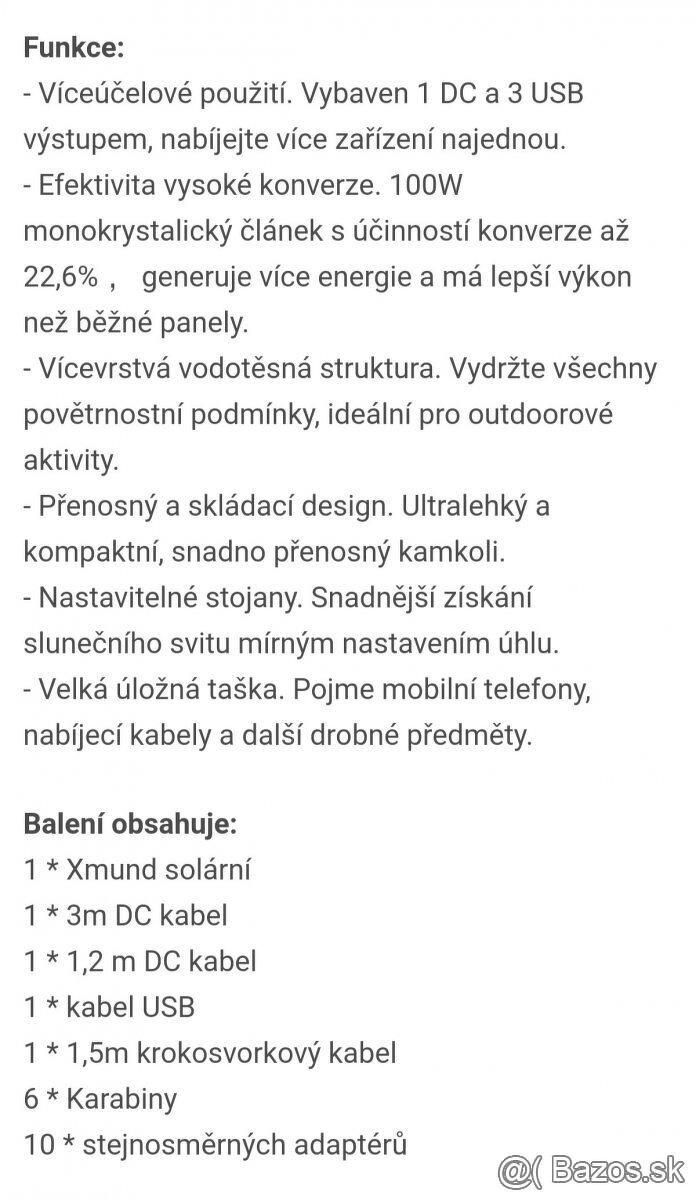 Solárny panel 18V - 100W , 2x usb, 1x isb-c, 1x DC PD + prís - 10