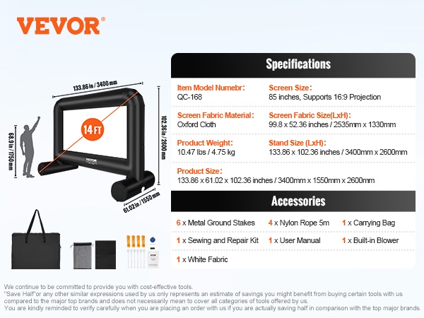 VEVOR 426cm nafukovacie plátno - 10
