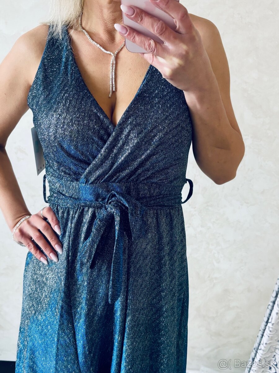 Spoločenské šaty metalic blue - 10