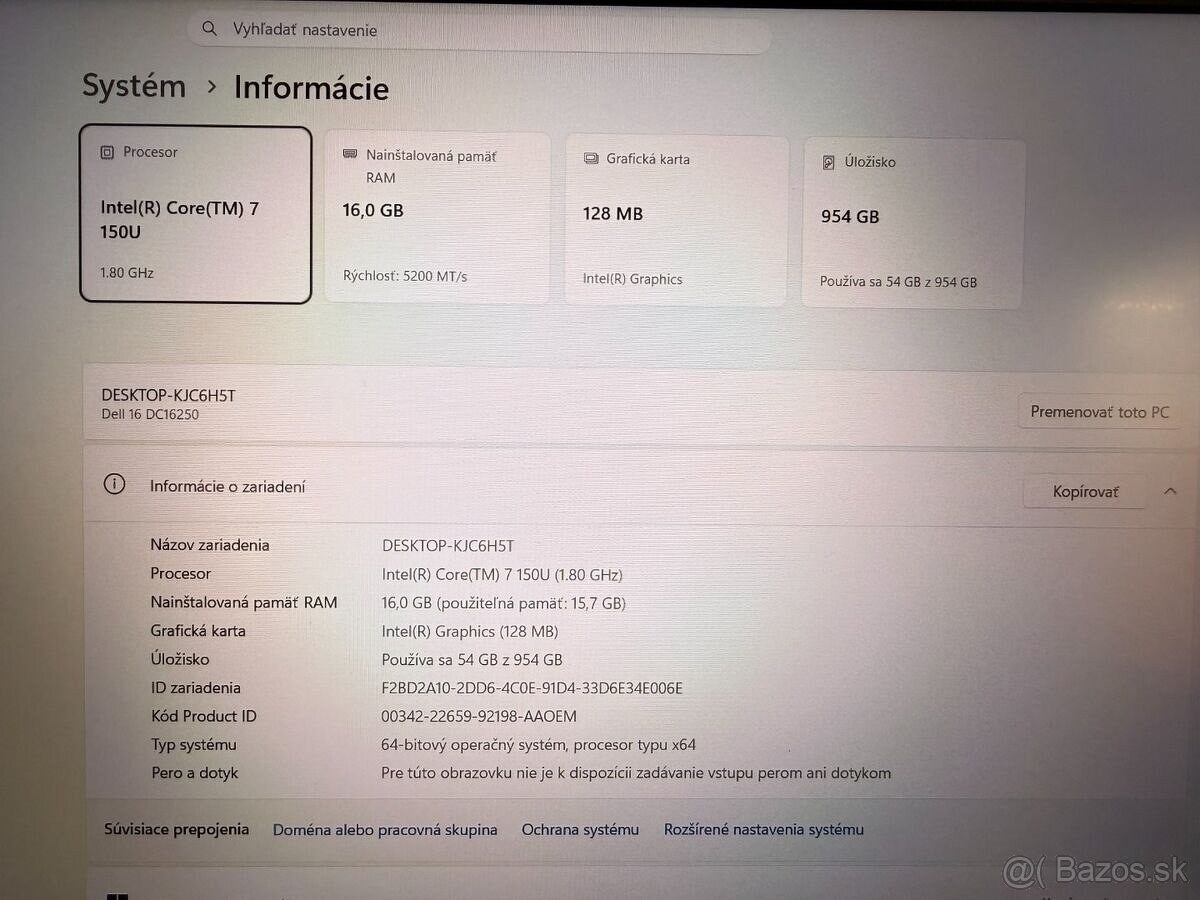 Notebook Dell 16 / Core 7 150U / 16GB RAM / 1TB SSD - 10