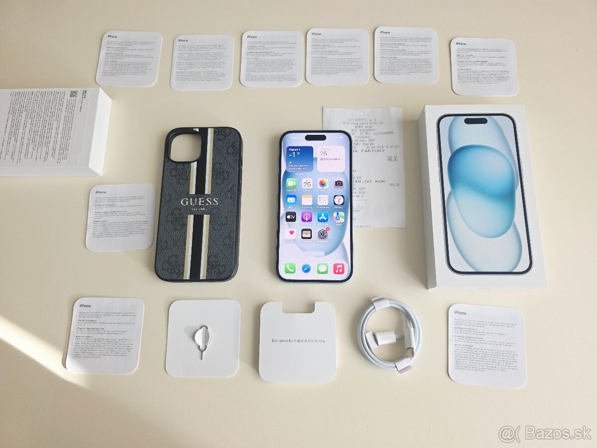 APPLE IPHONE 15 128GB,BLUE ,BATERKA 100%.ZÁRUKA - 10