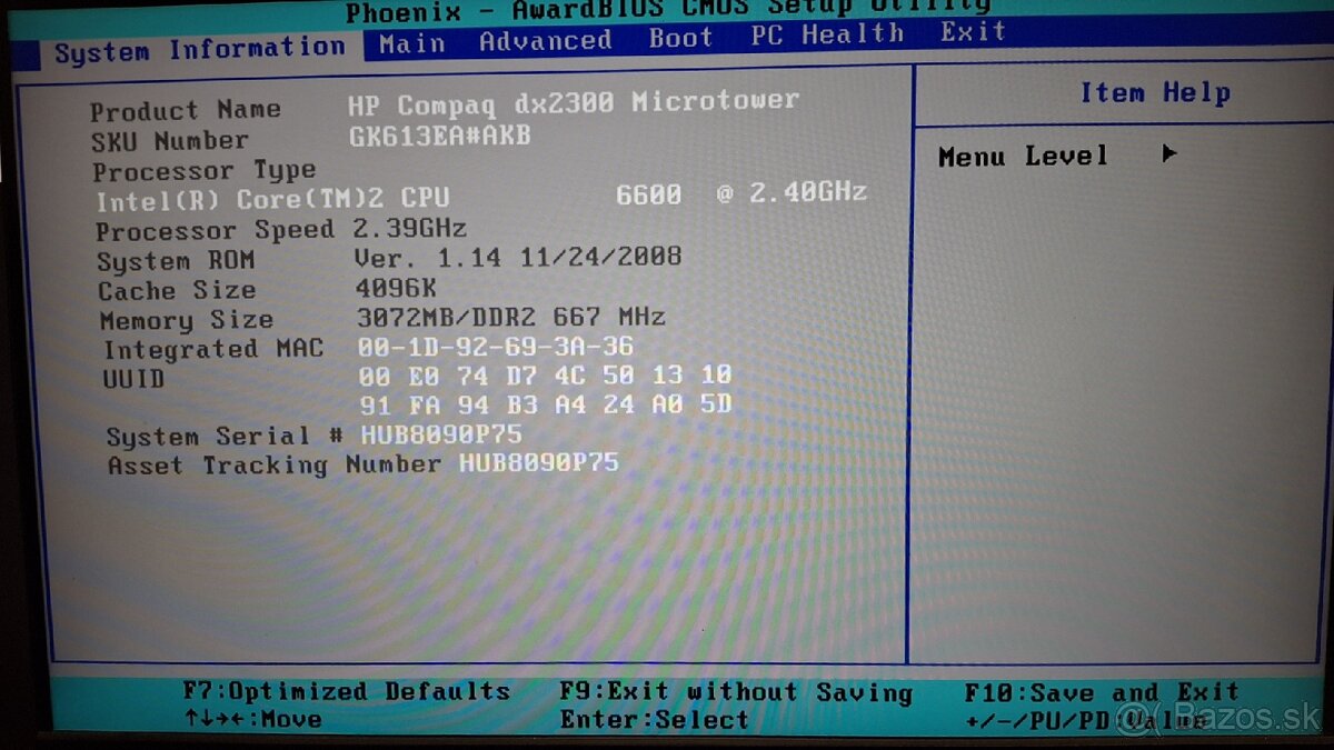 HP Compaq, core2 2,4ghz; 3gb; 120gb - 10