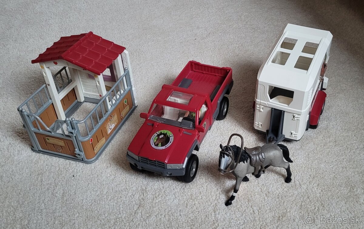 Schleich set auto, prives, stajna, konik - 10