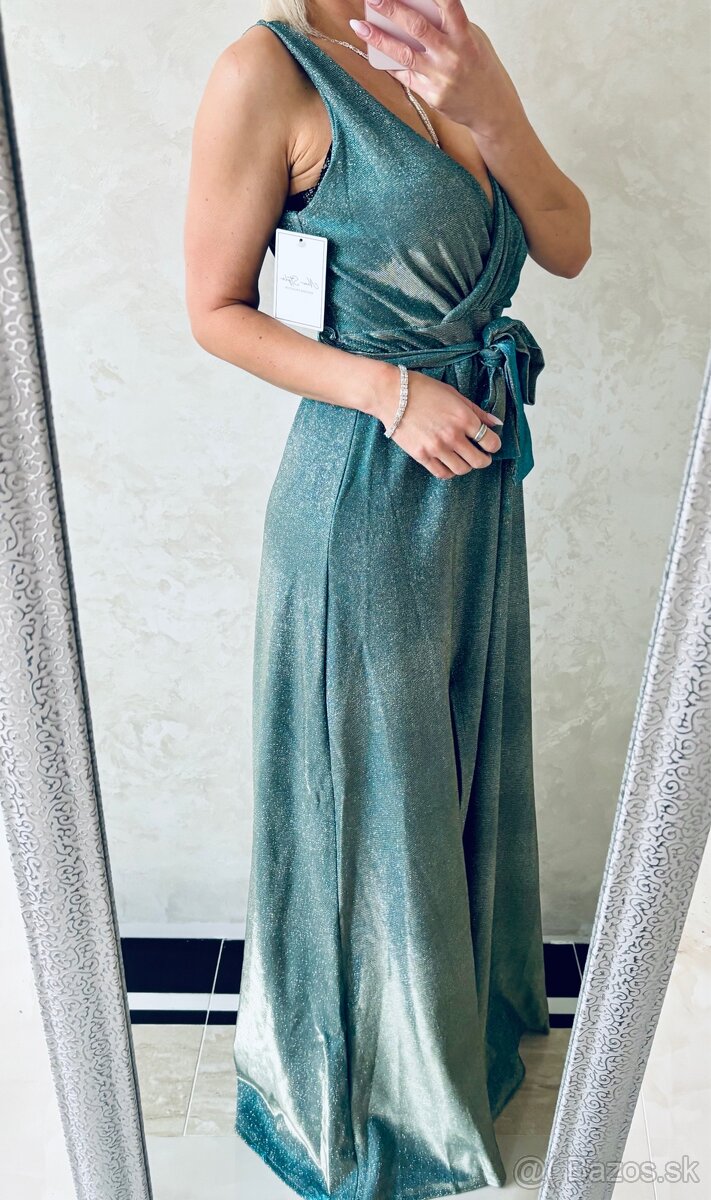 Spoločenské šaty metalic mint green - 10