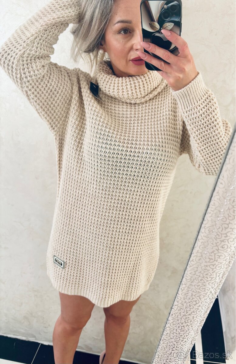 Damske pletene rolakove šaty/sveter sand - 10