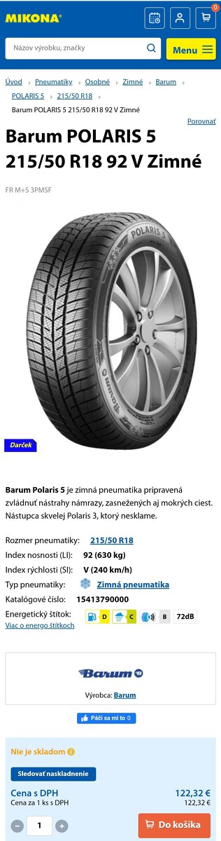 4ks NOVÉ 215/50 r18 zimné BARUM, DOT2024 - 10