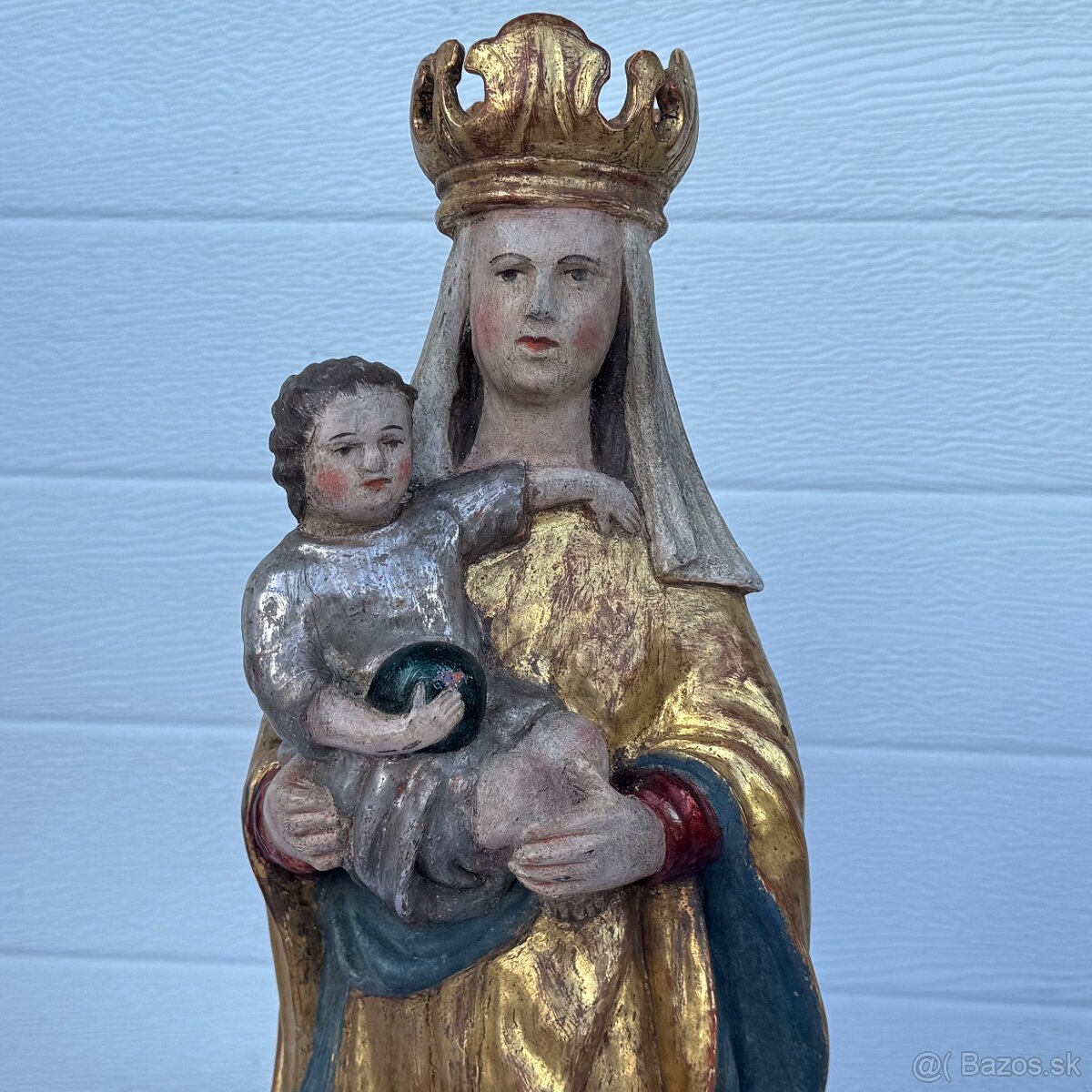 Dřevěná starožitná socha Panna Marie - 10