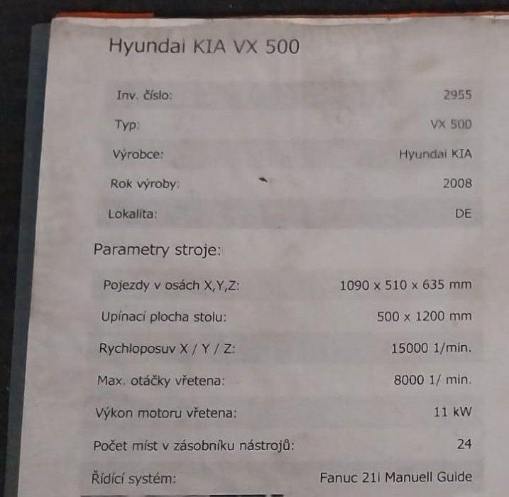 Obráběcí centrum HYUNDAI-KIA VX 500 - 10
