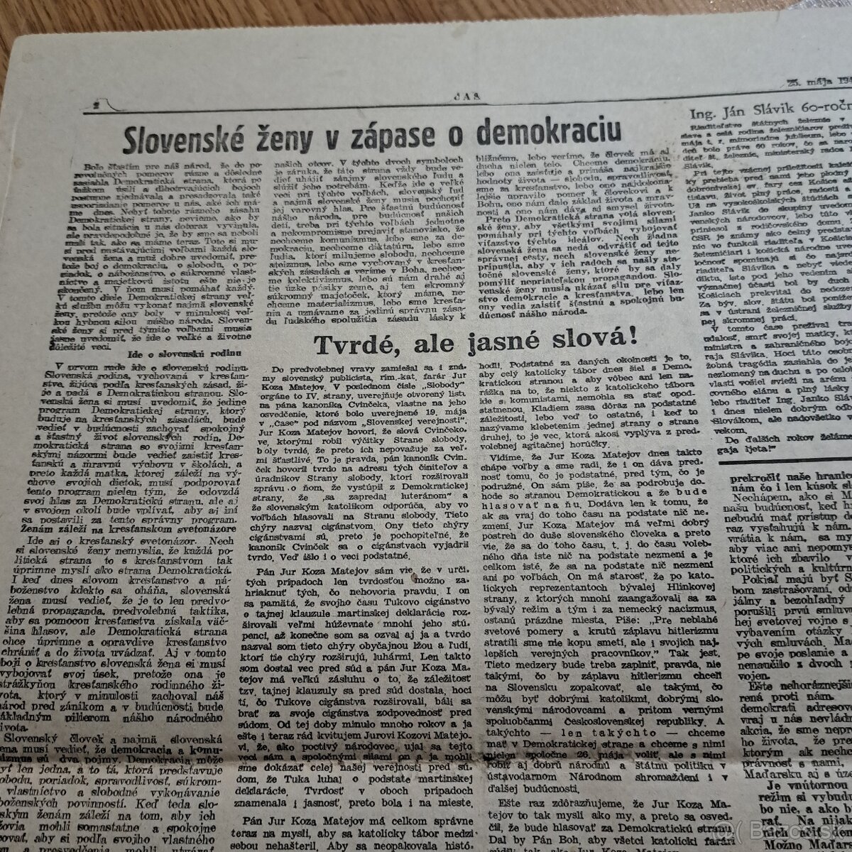 Originál povojnové noviny ČAS 1946 - 10