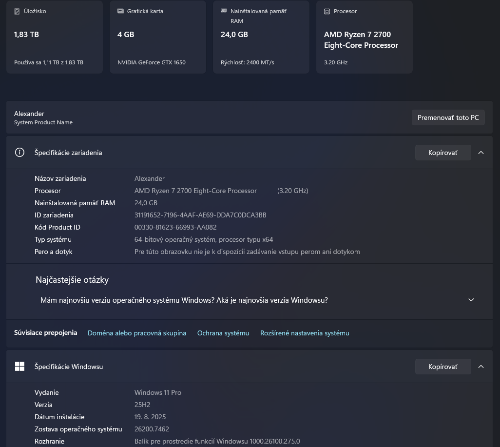 Výkonný herný / pracovný PC – Ryzen 7, 32GB RAM, 2× SSD, GTX - 10