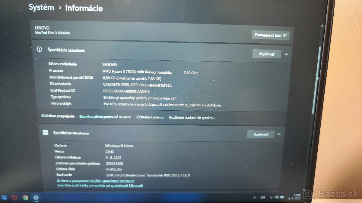 Predám Notebook LENOVO ideaPad Slim 3 15AMN8 - 10