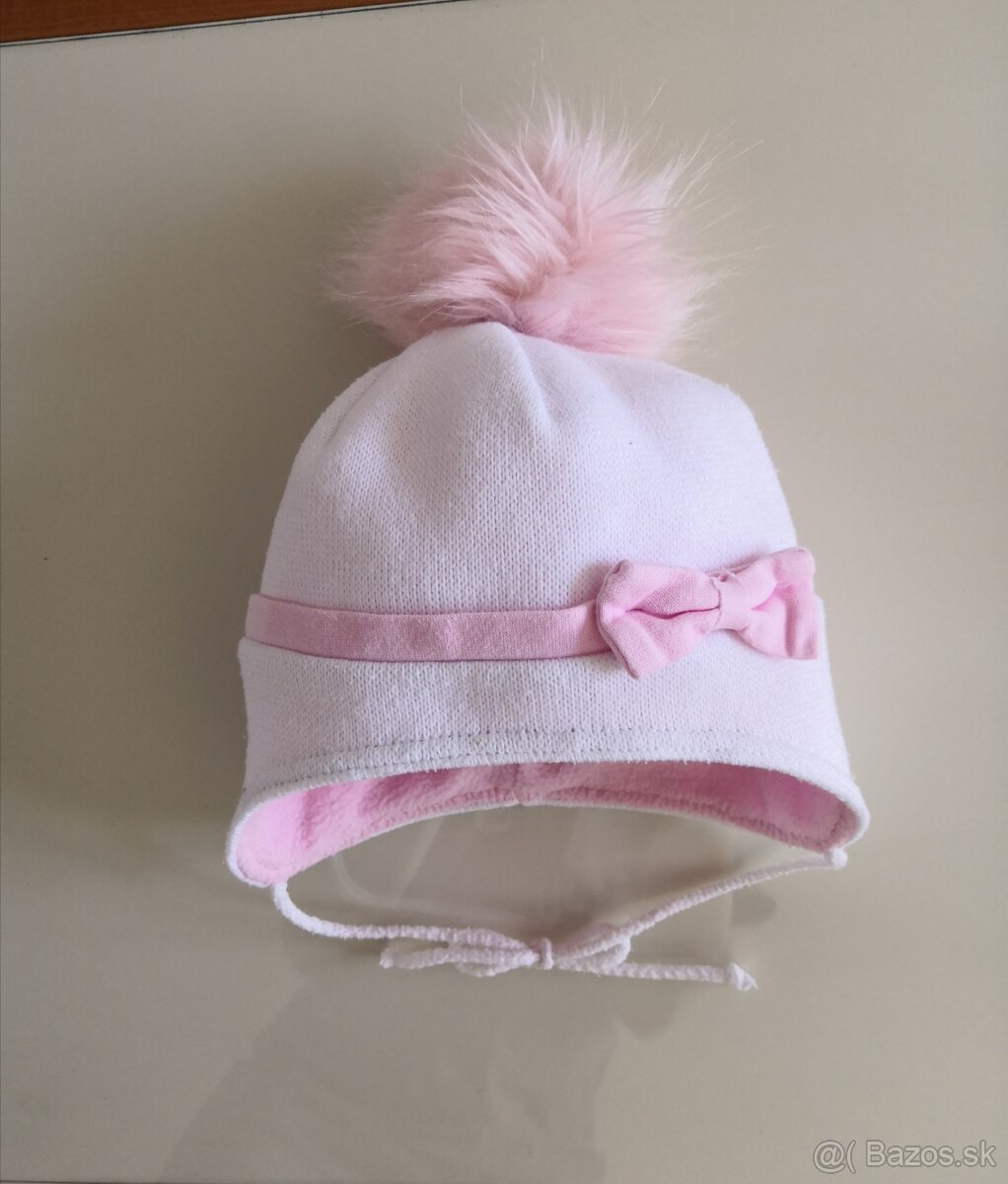 Zimná čiapka - biela s mašľou v.48-50 - 10