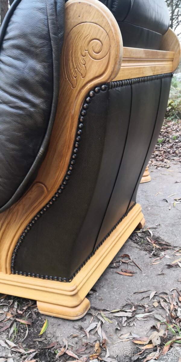 Kožená sedacia súprava 3+1+1 s masivným dubovým drevom - 10
