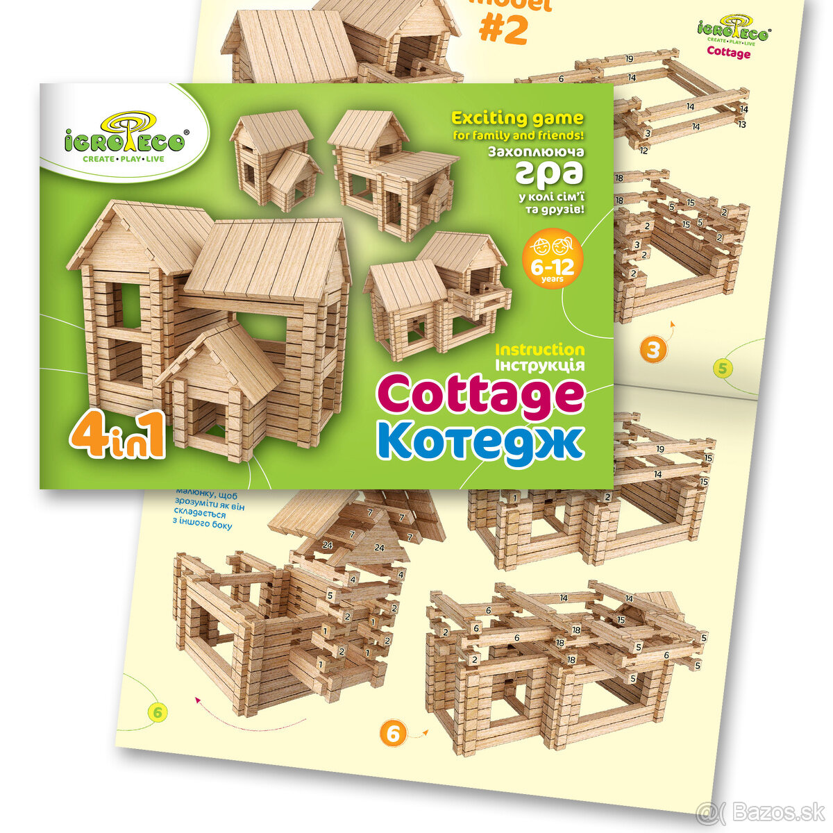 Drevená stavebnica chata – IgroTeco, úplne nová, nerozbalená - 10