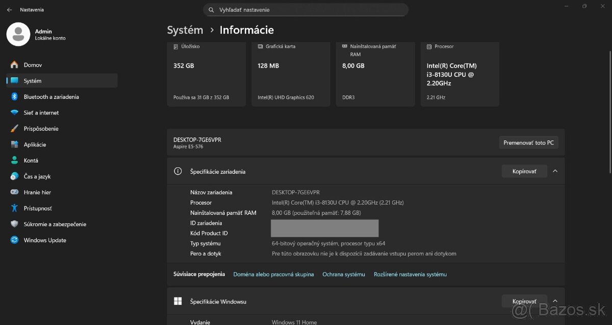 Acer Aspire E15 /Core i3-8130U/8GB RAM/FHD IPS/SSD+HDD - 10