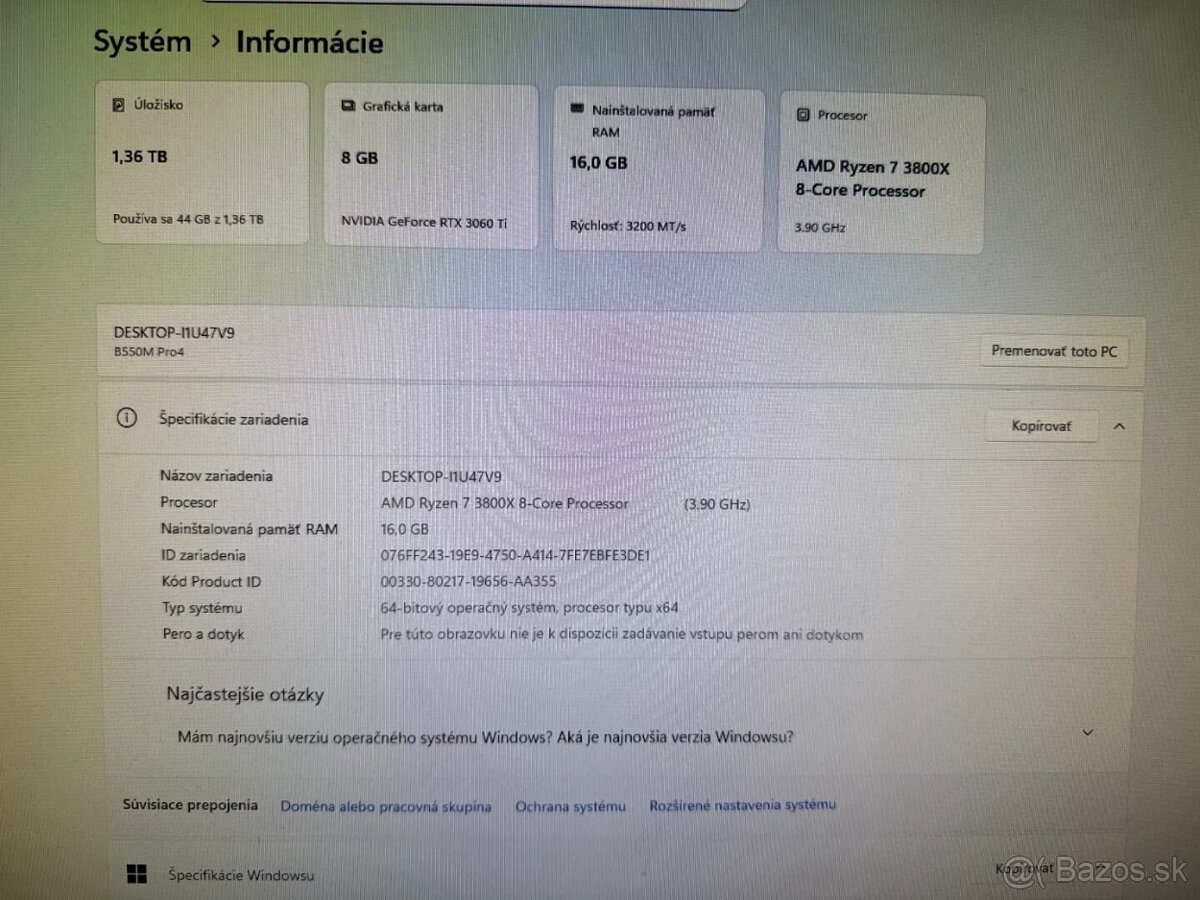 Herný počítač Ryzen 7 3800X / RTX 3060 Ti / 16GB / 500GB SSD - 10