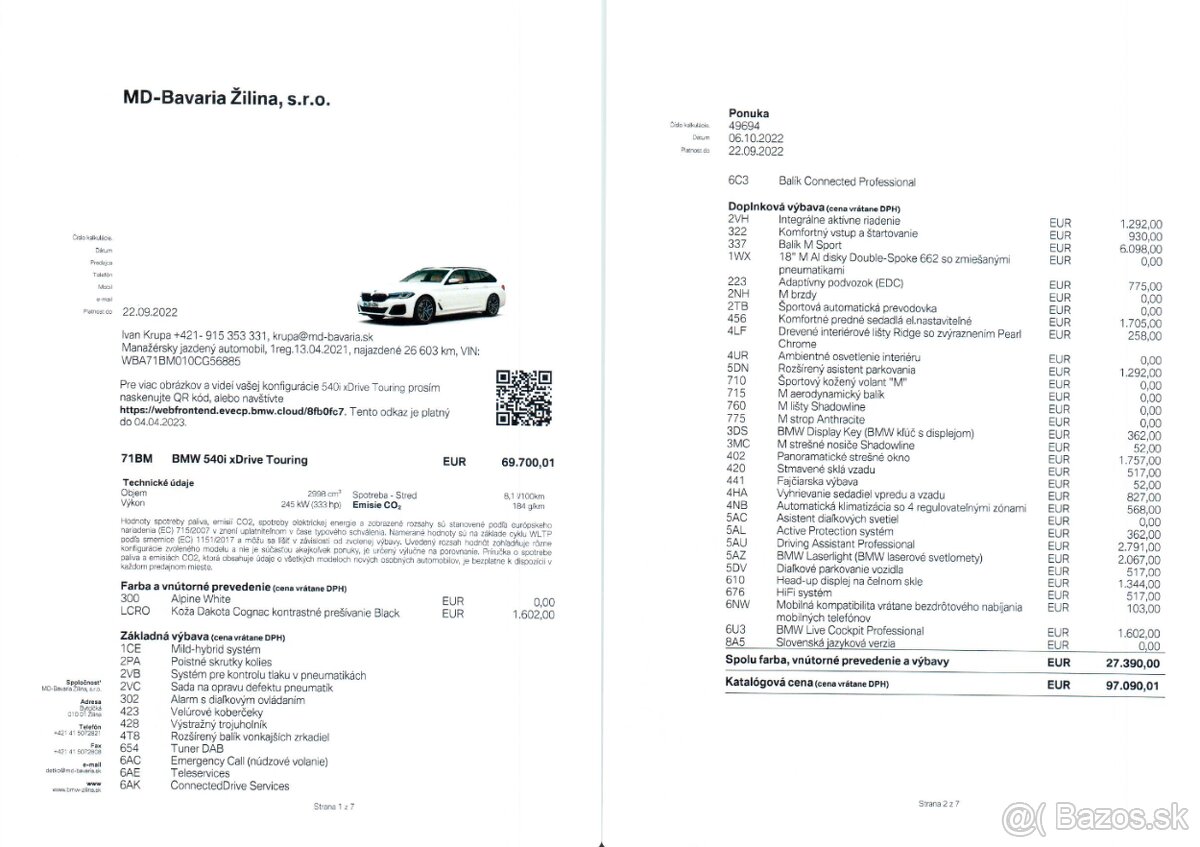 2021 - BMW 540i - zaruka do april 2026, ODPOCET DPH - 10