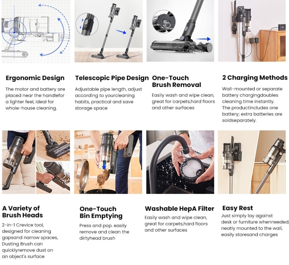 Vynikajúci Tyčový Vysávač PROSCENIC P11 MOPPING až 45kPa - 10