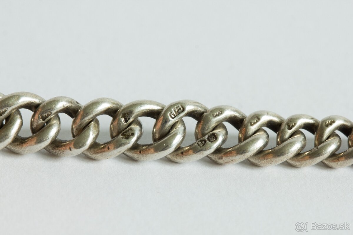 Masívna starožitná strieborná reťaz na vreckové hodinky s pr - 10