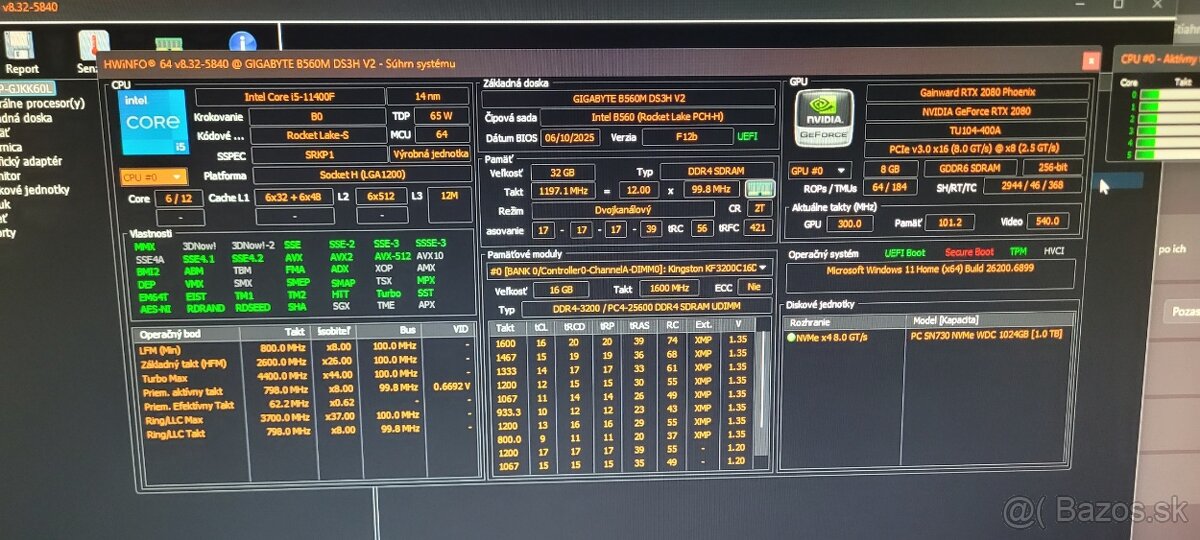 Predám herný PC v TOP stave / i5 11400 + 32GB + RTX2080 - 10