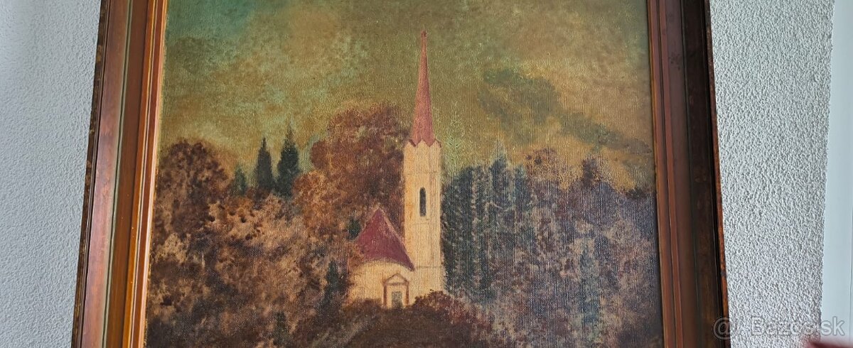Kostel na kopci je olej na kartonu 82x62 cm - 10