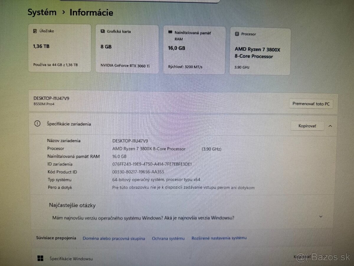 Herný počítač Ryzen 7 3800X / RTX 3060 Ti / 16GB / 500GB SSD - 10