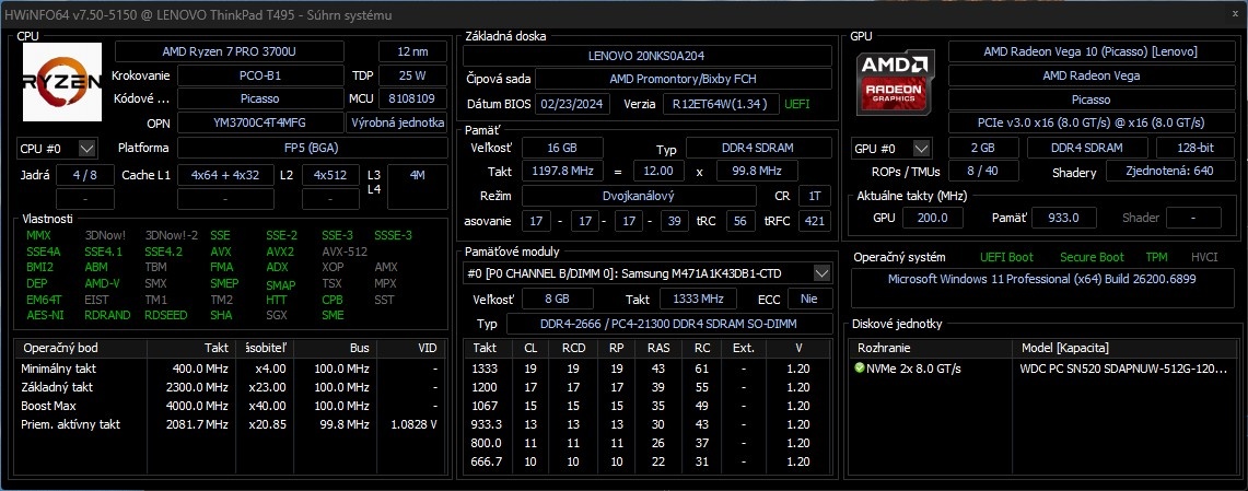 Thinkpad T495 /Ryzen 7 Pro 3700U/16GB RAM/FHD IPS/512GB SSD - 10