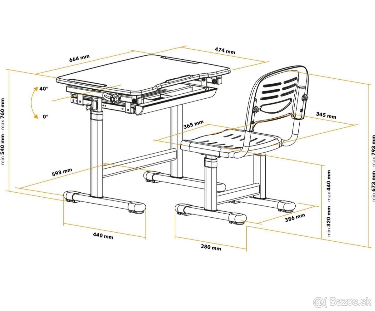 Detsky písací stôl nastaviteľný, rastúci - 10