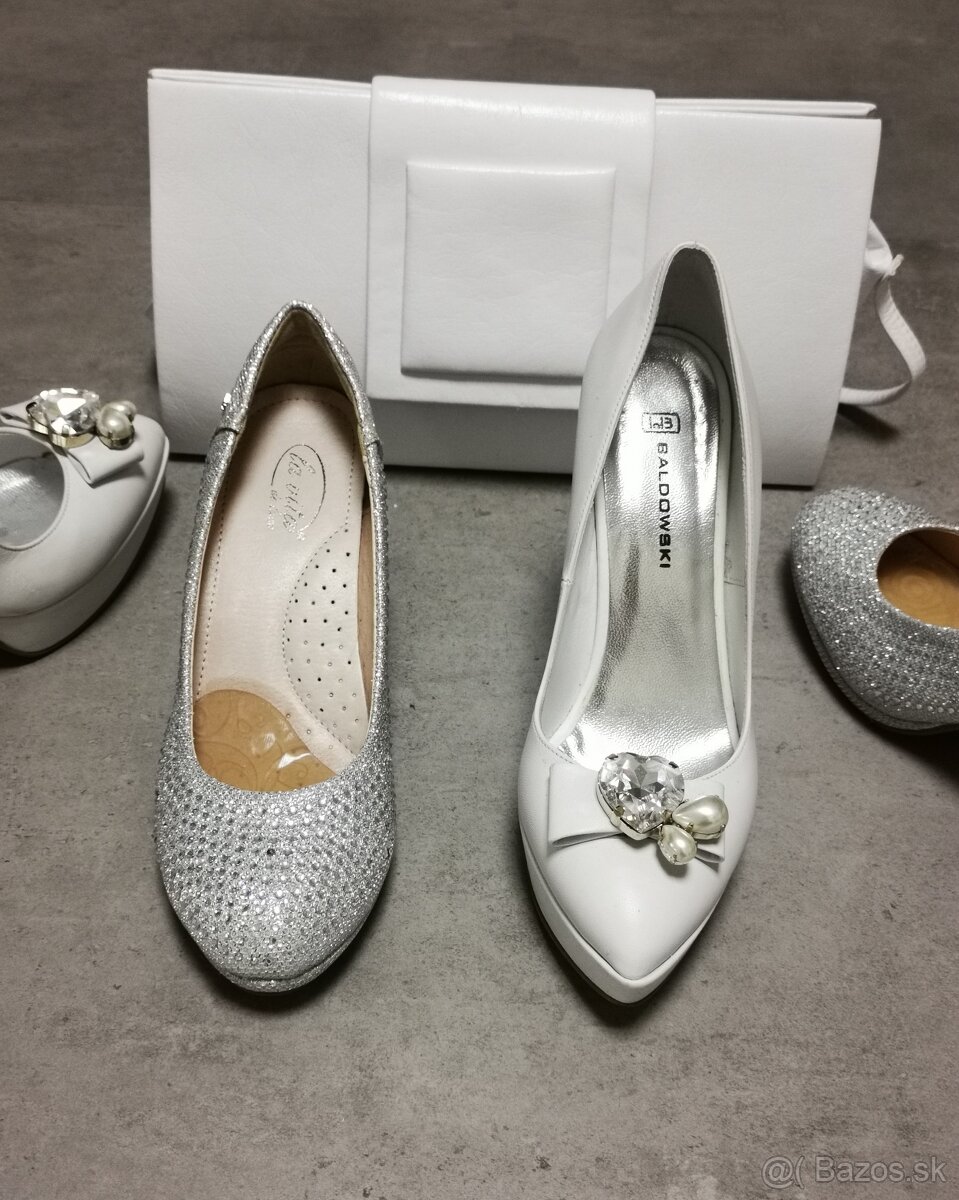 Biele a strieborné lodičky + kabelka - 10