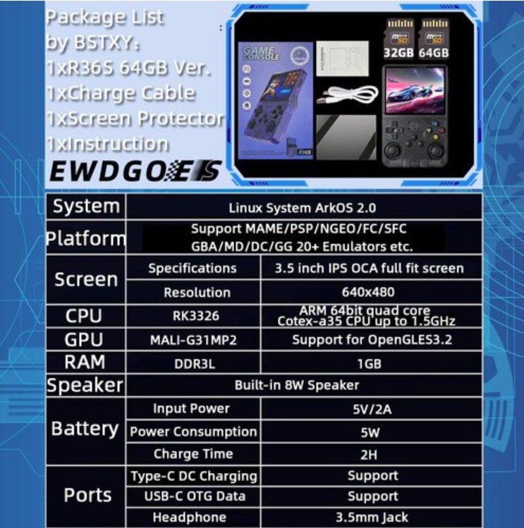 Predám novú purpurovú retro konzolu R36S-128GB. - 10