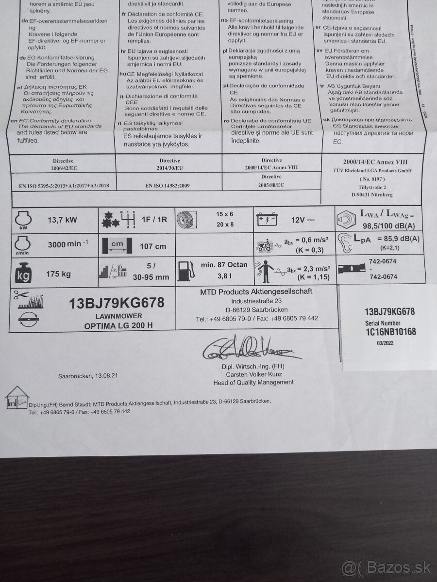 Traktorova kosacka MTD - 10