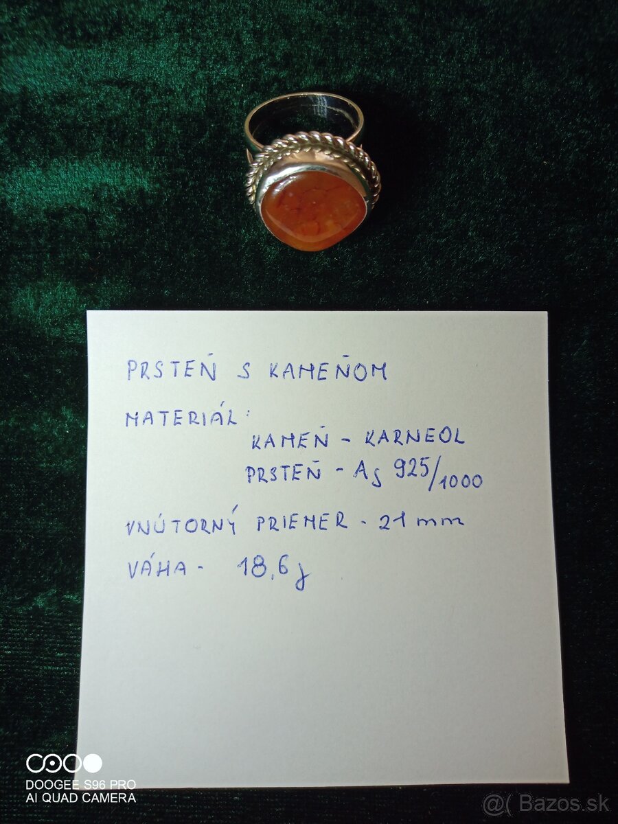 Prsteň strieborný s kameňom /Karneol/ - 10