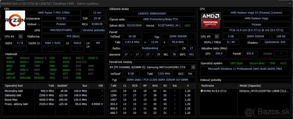 Thinkpad T495/Ryzen 7 Pro 3700U/16GB RAM/FHD IPS/512GB SSD - 10