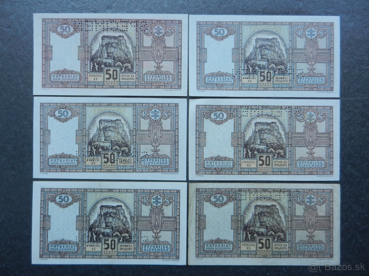 Bankovky slovenský štát nep. a perf. 6 - 10