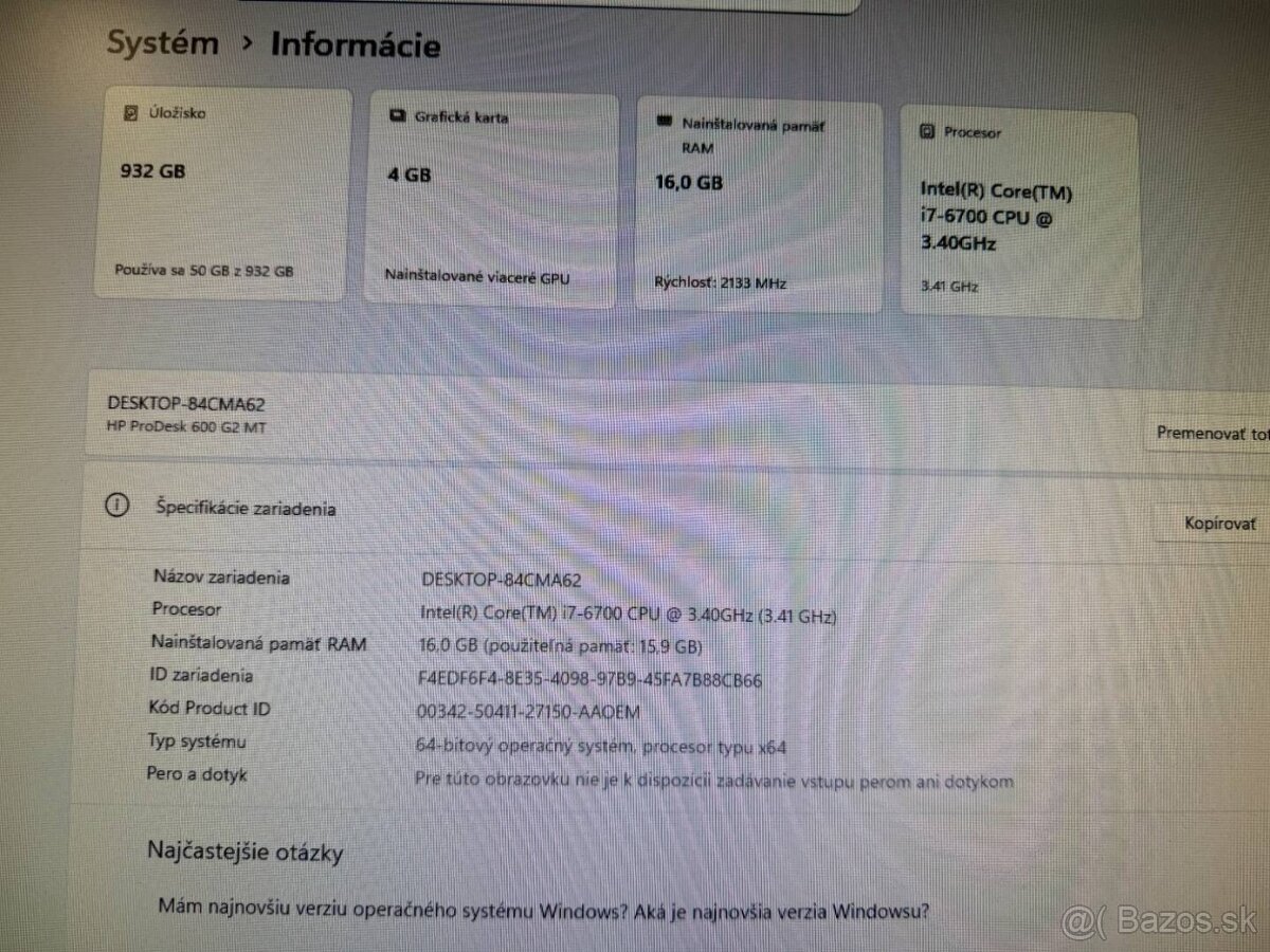 Herný počítač HP.Intel i7-6700 4x3,40GHz.16gb ram.GTX 1650 4 - 10