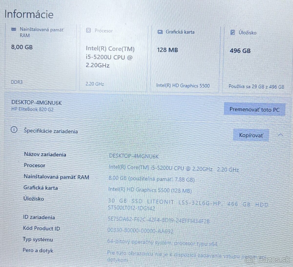 HP EliteBook 820 / i5 5200 / 8GB RAM / SSD + HDD / 12" - 10