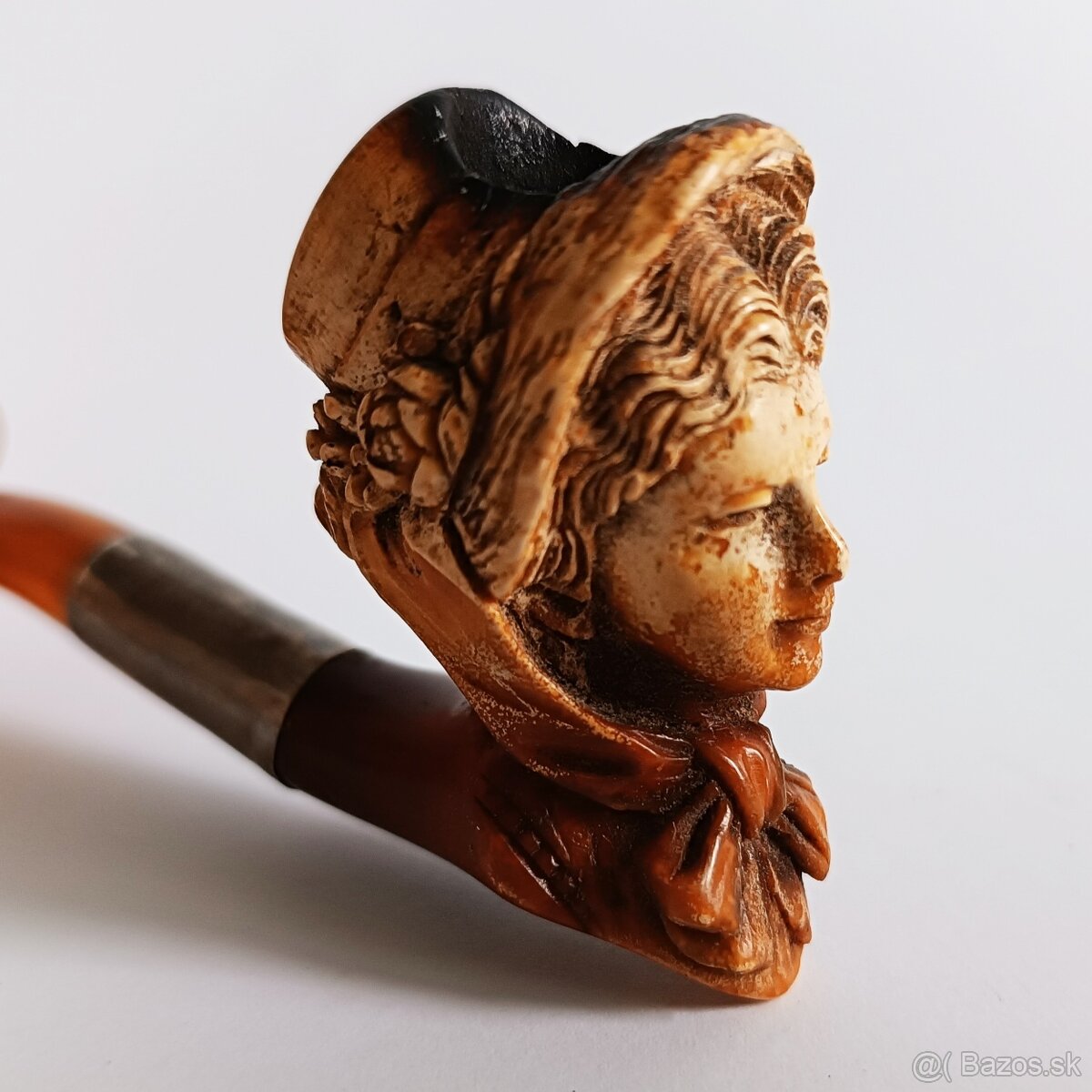 Starožitná ručne vyrezávana fajka z morskej peny - Žena v k - 10