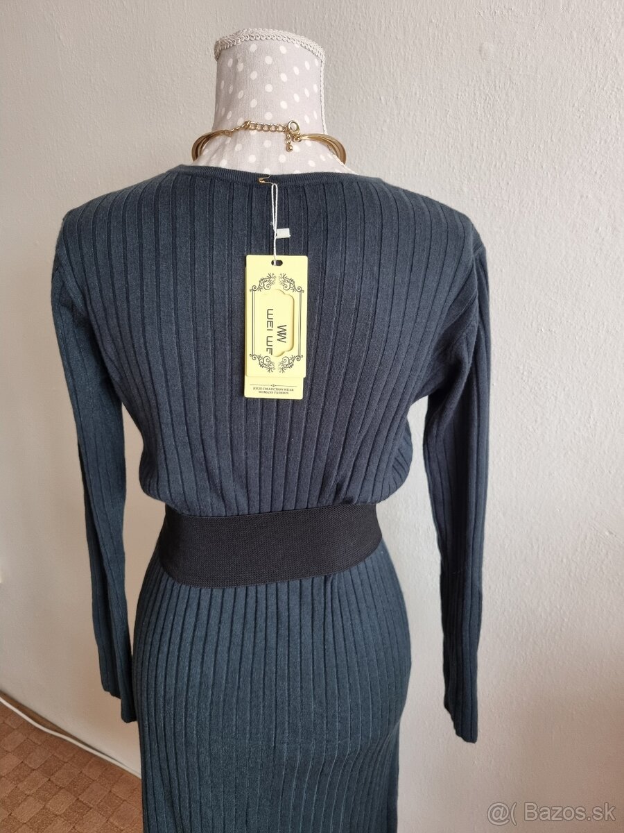 nové fľaškovozelené pletené šaty bez opasku M/L - 10