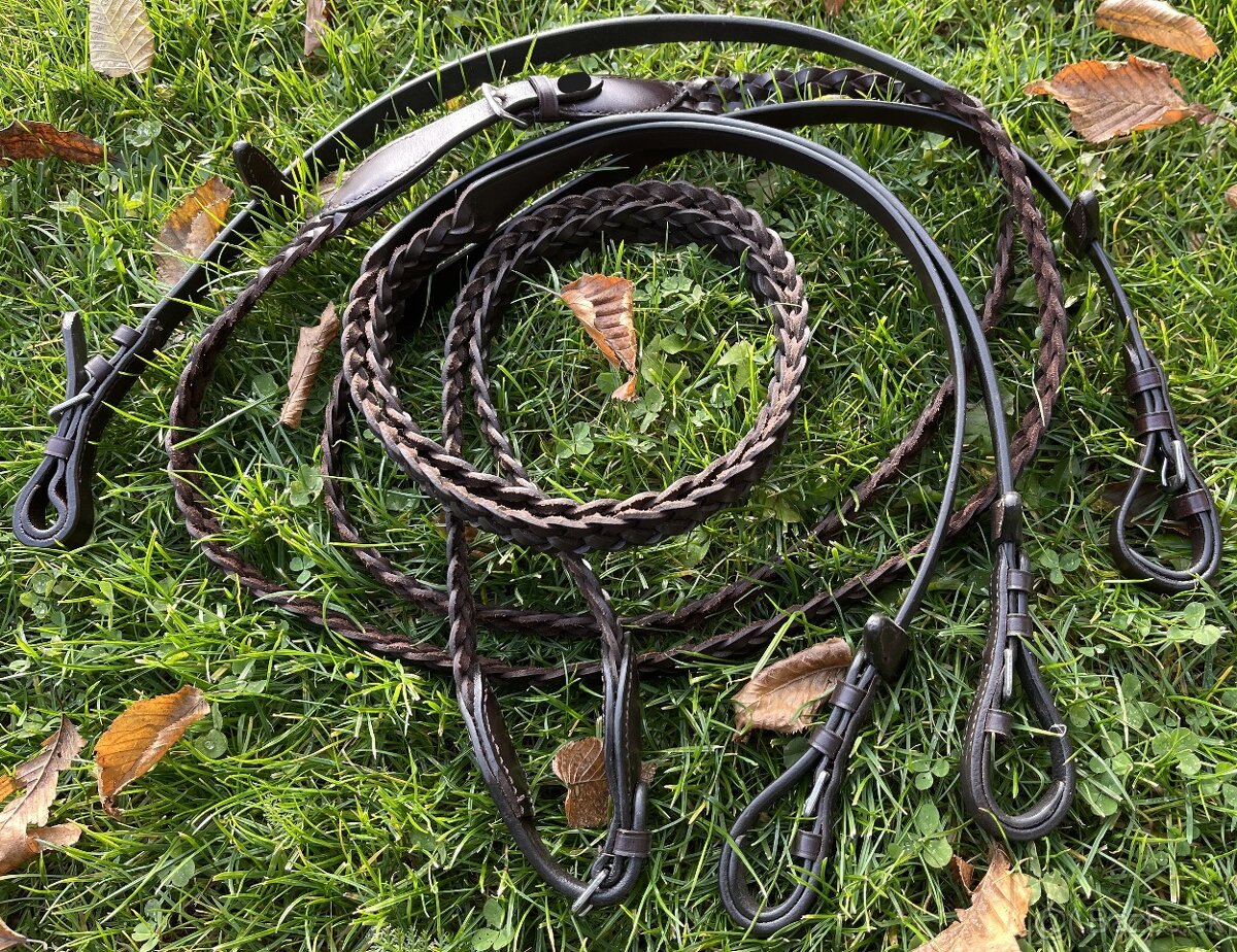 Otěže kožené proplétané tmavě hnědé - 10