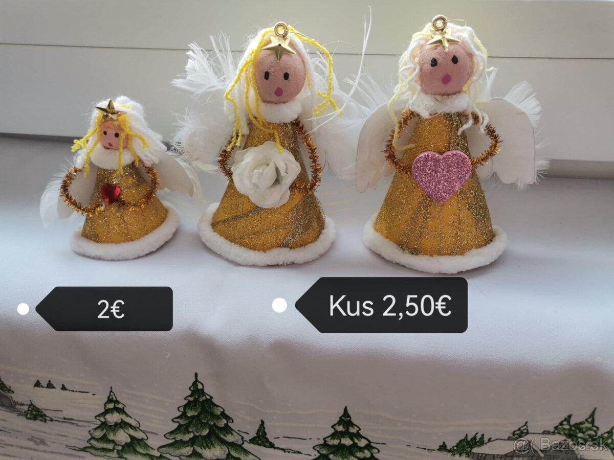 Anjeliky na zavesenie prirodný material, Vianoce NOVE - 10