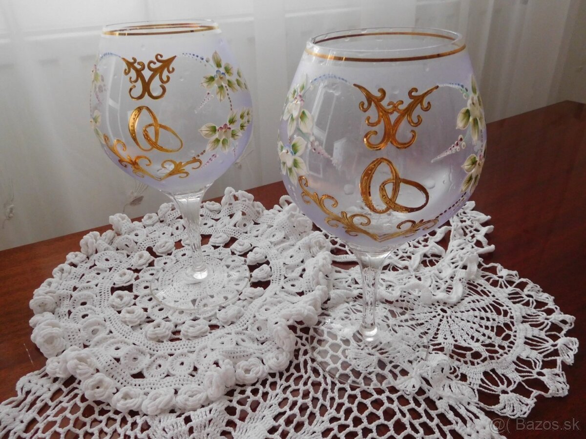 Karafa +6 pohárikou, Borske sklo poháre jubilejné, - 10